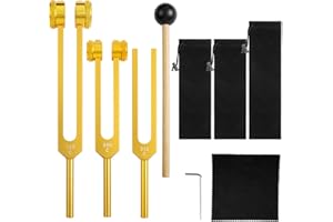 AOGOE Diapasones, Diapasón de aleación de Aluminio(128Hz, 256Hz, 512Hz), Diapason Musical, Set de Diapasones con Peso para Terapia de Chakras, Terapia de Sonido, Accesorios de Yoga y Meditación