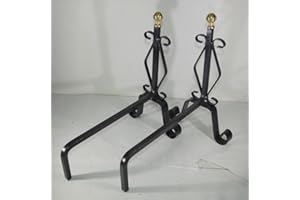 NO MARCA COPPIA DI ALARI PER CAMINETTO IN FERRO BATTUTO CON PIANO DI APPOGGIO PER LA LEGNA DA 40 CM