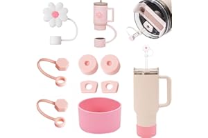 BULL TIGER PRESTIGE Stanley Cup akcesoria, 9 sztuk, zawiera 1 silikonowe etui, 2 pokrywki na słomki, 6 silikonowych, szczelnych korków, do kubków 1,2 l i 850 ml, miseczki nie wchodzą w zakres dostawy (różowe)