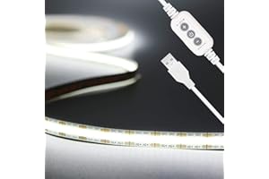 Ruban LED COB USB 5V Blanc Froid 6000K, PAUTIX 2M Dimmable Haute Densité 640LEDs/2M Bande lumineuse LED COB Flexible Découpable Bande LED Pour TV Rétroéclairage, Armoire, Chambre, Éclairage Maison DIY