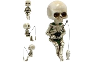PEELANMALL Skeleton Fishing Garden Accessory,Zubehör für Aquarien,Angeln Skelett Statue Halloween Dekorationen, Kreative Ornamente,Halloween Mini Skelett Figuren Statue Dekor,Angeln Skelett Garten Zubehör