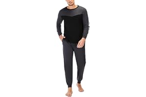 Marvmys Pyjama Homme Long Coton Ensemble Hiver Vêtements Nuit à Manches Longues avec Poches aux Poignets S-XXL