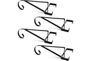 JMIATRY 4 Pcs Heavy Duty Hanging Basket Bracket, No Drill Fence Post Brackets for Concrete Posts, Black Iron Wall Hanging Bracket for Plants Pots Lanterns Bird Feeders
