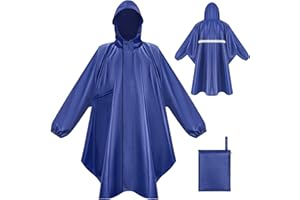 LUROON Leichter Wasserdichter Regenponcho Regenjacke Damen Herren mit Kapuze Faltbare Regencape Fahrrad mit Taschen Reflexstreifen, Wiederverwendbar Regenmantel für Wandern Angeln Radfahren Reisen