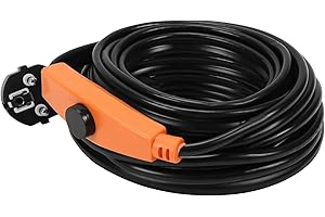 Tubiaz Câble chauffant antigel de 8 m - Câble anti-gel avec thermostat - 128 W - Chauffage accompagné de tuyaux avec interrupteur automatique - Bande chauffante pour conduites d'eau dans la maison