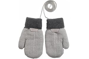 HRXYYCX 1 Paar Kinder Winter Warme Fäustlinge, Kleinkind Gestrickte Handschuhe mit Schnur, Fleece Innenfutter Fäustlinge für 1-3 Jahre Baby Jungen Mädchen