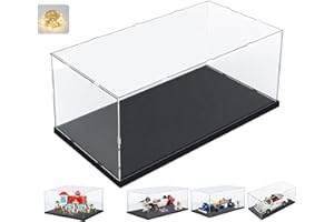 ELEPURE Addensato Teca Plexiglass Acrilico Vetrina Espositiva per Lego 10330 43268 10353 76450 10295 42170 Collezionismo, Vetrinetta Trasparente Scatola con Led Base in Legno-plastica, Interno Nero 40x20x20cm