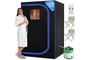 SereneLife Compact Portable Steam Sauna-Detoxify & Soothing Heated Body Therapy, Energy & Power-Efficient Design, Includes Folding Chair & Heated Foot Pad (Black)
