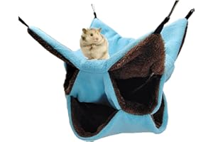 AIMICOCA Small Pet Cage Hammock Triple-Layer Pet Hammock Fleece Cage Hanging Hammock Sugar Glider Hammock Bed for Chinchilla Parrot Guinea-Pig Ferret Squirrel Hamster Rat (Blue)
