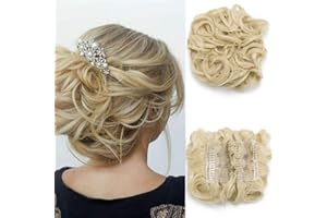 SEGO Roztrzepane, kręcone włosy w kok, rozciągliwe, z klipsem, dopinki włosów, kolor jasny blond