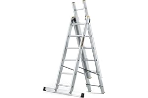 DRABEST Escalera Serie PRO de Aluminio Multiusos de 3 tramos escalera de 3x6 peldaños escalera combinada cargable hasta 150 kg - altura de trabajo 4,43 m