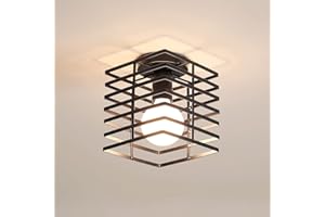 SENQIU Rétro Plafonnier Industrielle en Métal Noir Cage, E27 Lustre Suspension Luminaire, Vintage éclairage de plafond pour Allée, Porche, Couloir, Café, Bar