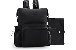 MISS FONG Changing Bag Backpack, Baby Bag Backpacks Neoprene Baby Changing Bags Nappy Maternity Bag Travel Large Capacity with Changing Mat Stroller Insulated Pockets 12 Pockets for Mom & Dad-Black