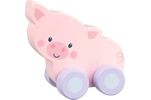 Orange Tree Pig Wooden Push Toy Car - Wooden Toys for 1 Year Old, Baby & Toddler - Educational, Safe, Durable & Long Lasting