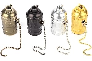 Fdit Support Base de Lampe Aluminium Vintage Lumière Socket Pull Chaîne Bureau Lampe de Table Éclairage Titulaire Vis Base Commutateur Zipper Valve Tête(Noir)