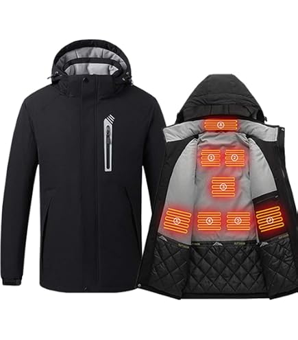Veste Chauffante Homme Femme - 6 Zones Chauffantes, 3 Températures - Batterie 16000mAh - Coupe-Vent Imperméable - Pour Randonnée, Ski