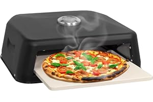 Trendi Grill Top BBQ Pizza Oven | Pizza Stone Included, for Electric, Charcoal & Gas Barbecue Grills – Temperature Gauge, Car