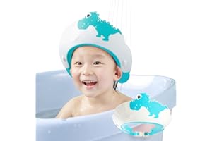 FUSACONY Baby Shower Cap Shampoo Cap for Kids Baby Hair Washing Shield Adjustable Bath Visor Face Shield for Toddler Kids Boys Girls Shower Hat to Stop Water in Eyes Dinosaur (Blue)