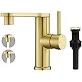 Tohlar Gold Bathroom Faucet, Single Handle Bathroom Sink Faucet with Sprayer, Bar Sink Faucet Single Hole 360° Swivel for Small Kitchen - Solid Stainless Steel, Assembly Drain, 24” Supply Hoses