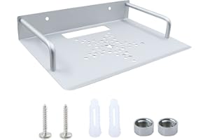 ‎FUXUNAMZ Wandhalterung Router Tablett Repeater Rack - Wandmontiertes Silber Ablagefach aus Aluminium, Horizontale Platzierung Wandhalter, Wall Mount Server belüftete Lagerung, Klein Netzwerk Regal, 23x16cm