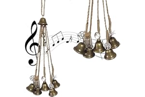 MEETTIKEY Witches Bells, Hanging Wind Chimes Door Protection Witchcraft Supplies with 6 Bells, Boho Wind Chimes Hanging Magic Witchy Ornaments for Porch, Window, Garden (38mm, 16.4 inch)