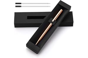 GREOER Rose Gold Metal Ballpoint Pen with 2 Pieces Replacement Refills & Black Gift Box Premium Ballpoint Pen Black Ink for Thank You Gift Teacher Friend Gift Birthday Gift Christmas