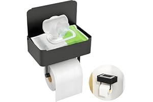 ‎GYPIE Toilettenpapierhalter mit Feuchttücherbox, Gypie Toilettenpapierhalter Ohne Bohren, Klopapierhalter Schwarz, 304 Edelstahl Klorollenhalter, Wc Papier Halterung für Badezimmer, Selbstklebend or Bohren