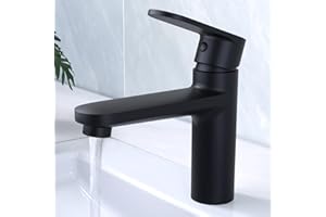Robinet de Salle de Bain, KULACO Noir mat, Robinet de lavage en laiton, Robinets d'évier avec eau froide et chaude, Mitigeur monocommande, Économie d'eau - Noir