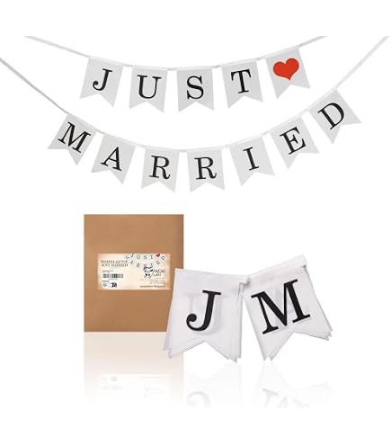 Guirlande 'Just Married' 5 M - Drapeaux Triangulaires Blancs, Décoration Mariage Vintage