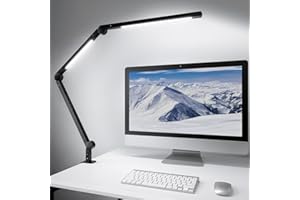MediAcous LED Desk Lamp, Dual Light Source with Clamp, Dimmable 4 Color Modes & Brightness Swing Arm Eye-Caring Clip-on Architect Lamp Memory Function for Work Study Home Office, Black