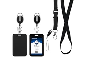 Zeeorymn Un kit de Porte-badge avec 360° cordon réglable et clip tournant - Porte-cartes d'identification professionnel - Compatible avec badges, clés, Noir