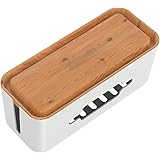 Cable Tidy Box Large 43x18x16cm for Storage Extension Lead, Management and Organising Cable and Clear Desktop- Wood Grain
