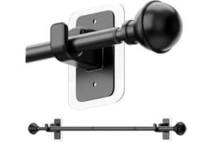 ENJOYBASICS No Drill Black Curtain Poles 68-132cm, Extendable Adhesive Curtain Rod with 2 Brackets, Telescopic Shower Rail, No Screws Curtain Pole for Windows, Doors, Bathroom, Living Room, Home