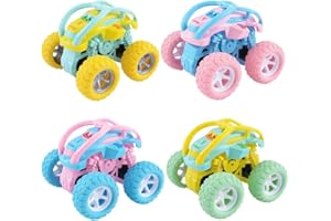 APPCRFM Monster Truck,Véhicule Tout-Terrain Monster Truck Rotatif à 360 Degrés,Véhicule Tout-Terrain Coloré Aux Motifs Cartoon,Voiture de Course pour Garçons et Filles de 3 à 10 Ans,4 Pièces