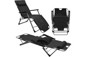 AMANKA Tumbona con Almohadilla y Cojín - 178cm Silla Reclinable de Jardín Camping Lounger Negro