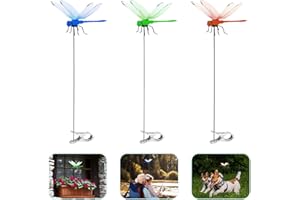 NEWHSY Fake Dragonfly Clip, 3 Pieces Fake Dragonfly Clips for Bugs, 3D Dragonfly Clip for Outdoors Garden Ornaments Natural Organic Concept Patio Decoration Dragonfly Clips