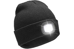 RockJock Mens Ladies Kids Long Lasting Warm LED Light Rechargeable USB beanie hat 3 Brightness Options for Camping, Walking, Running, Cycling