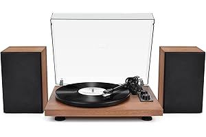 SEEYING Plattenspieler mit Bluetooth Ausgang Eingang, HiFi Schallplattenspieler Vinyl Retro mit Externen Bücherregal Lautsprechern, Eingebautem Phono-Vorverstärker 33/45 U/min Magnetpatrone
