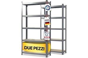 Floordirekt Scaffalatura per carichi pesanti, set da 2, grigio, 200 x 120 x 60 cm, scaffalatura cantina, magazzino, officina, banco da lavoro, 5 ripiani regolabili (Lakota)