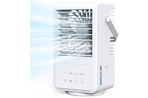 MIUBAAO Aire Acondicionado Portatil, Enfriador de Aire Silencioso Aire acondicionado Móvil Refrigerador de Aire USB Ventilador, 3 Velocidades y 3 Spray, Temporizador de 2/4H, Luz Colorida
