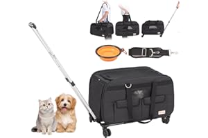 VEVOR Sac à Roulettes pour Chat Chien 15,8 kg Sac de Transport Chats Poignée Télescopique Bandoulière Gamelle Pliable Transporteur Roulant Fermeture Éclair Autobloquante pour Animaux de Compagnie Noir