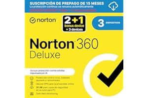 NORTONLIFELOCK Norton 360 Deluxe 2025 |Antivirus 2+1 Dispositivos|15 meses con renovación automática| Descarga digital