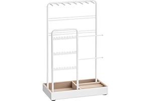 SONGMICS stojak na biżuterię, stojak na biżuterię, organizer biżuterii, wyświetlacz akcesoriów, metal, aksamitna taca, na naszyjniki, bransoletki, kolczyki, pierścionki