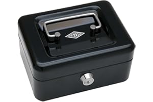 ‎WEDO Wedo 145121X Geldkassette (aus pulverbeschichtetem Stahl, versenkbarer Griff, 4 -Fächer-Münzeinsatz, Sicherheits-Zylinderschloss, 15,2 x 11,5 x 8,0 cm) schwarz