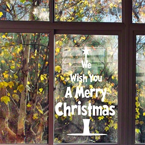 Word Merry Christmas Tree Wall Sticker Decal Mural Removable Holiday Series Window Decor Stickers for home/shop/coffee house/showcase