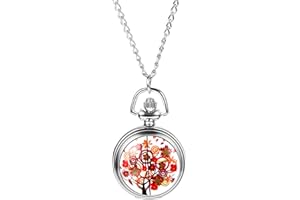 JewelryWe Reloj Bolsillo Analógico Cuarzo: Reloj de Bolsillo Estampado para Mujer Esfera con Números Arábigos Cadena Jumper de Acero Inoxidable - para Coleccionar Nostalgia Regalos