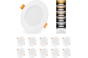 ‎LEELIKE Leelike 10x 7W LED Spots Dimmbar mit 5 einstellbaren Farbtemperaturen 3000K/4000K/4500K/5000K/6500K, IP54 LED Einbaustrahler 230V, Ausschnitt 78-102mm, 600 Lumen LED Einbauleuchten