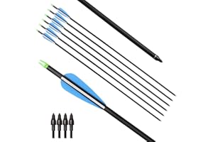 Huntingdoor 31 inch Archery Carbon Arrows Hunting Bow Arrow with Replaceable Broadhead Adult Targeting Arrows for Recurve Bow Compound Bow Shooting Practice Training Gift