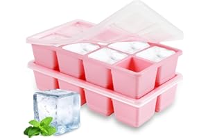 Bac à Glaçons en Silicone 4,5 cm Gros, JRISBO 2 Pack Moule Glaçon Carré XXL avec Couvercle et sans BPA, Empilable Bac a Glacon Barquette Plaque à Glaçons pour Whisky Café Cocktail