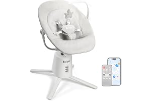 Zoicay Elektrisk Babygunga med 3 Lägen & 5 Hastigheter | Justerbart Säte 5-punktssele Fjärrkontroll & Bluetooth Timer & Musik 0–9 Månader
